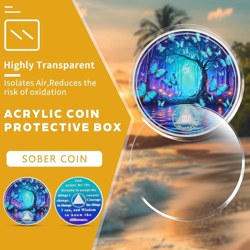 deDecoml Serenity Prayer Recovery Coin Butterfly Tree Design with Unity, Service, and Recovery Triangles Challenge Coin Sobriety Sober Coin NA AA Chips and Medallions (Blue Butterfly Tree, 36 Years) - Image 4